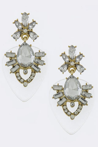 Baroque Style Crystal Stud Clear Acrylic Back Ornate Earrings - My Jewel Candy - 1