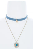 Denim Choker Crystal Sunburst Layered Necklace - My Jewel Candy - 1