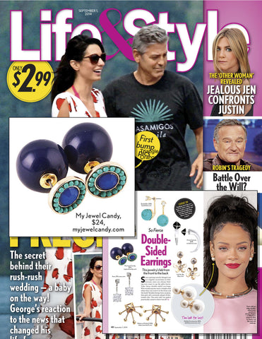 Navy & Sea Green Beaded Double-Sided Earrings (As seen in Life & Style Magazine) - My Jewel Candy - 2