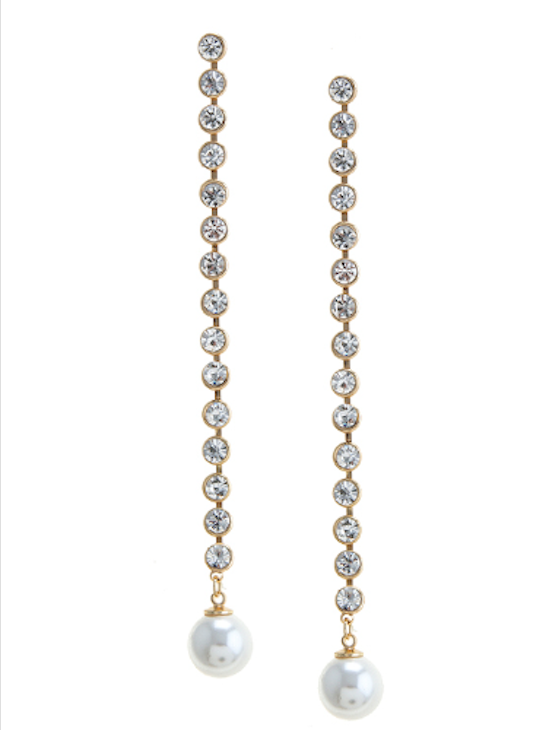 Long Crystal Lined Pearl Drop Earrings