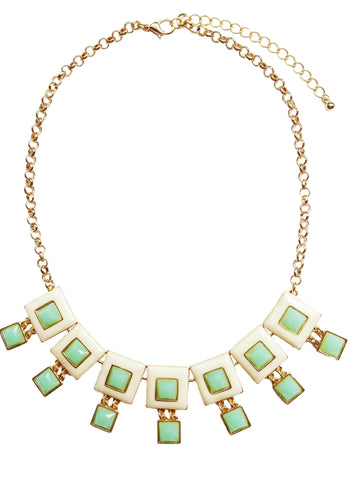 Mint & Cream Square Necklace - My Jewel Candy