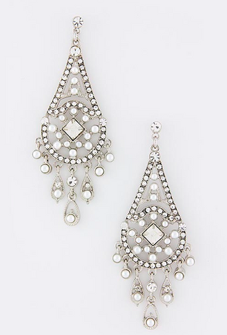 Silver Chandelier Pearl & Crystal Earrings - My Jewel Candy