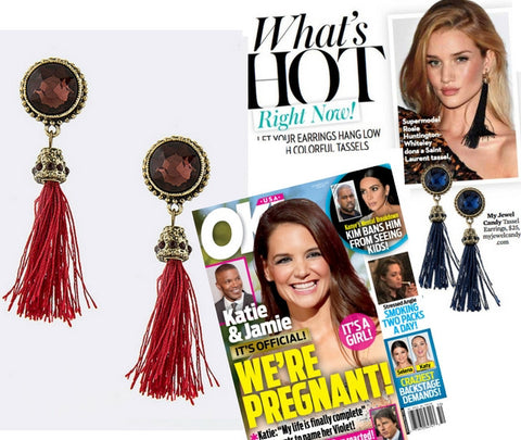 Crimson Red Tassel Earrings (As Seen in OK! Magazine) - My Jewel Candy - 1