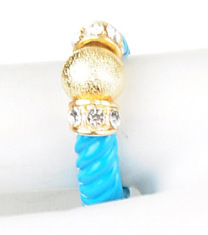 Gold Ball & Crystal Blue Ring - My Jewel Candy - 1