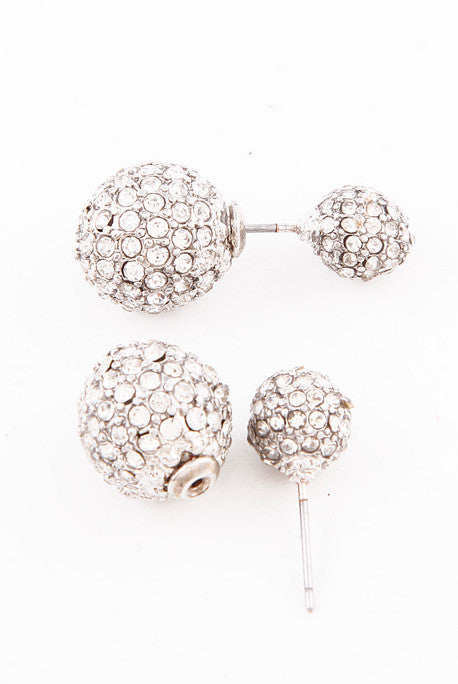 Oval Double-Sided Crystal Earrings (Silver) - My Jewel Candy - 1