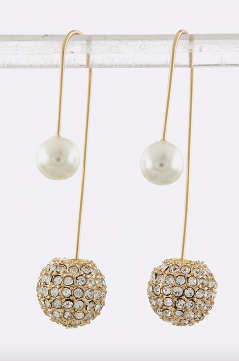 Double-Sided Dangle Earrings (Crystal & Pearl) - My Jewel Candy - 1