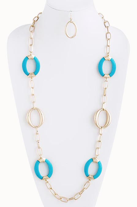 Turquoise & Gold Oval Hoop Chain Necklace - My Jewel Candy