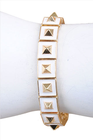 Marshmallow Dipped & Gold Pyramid Stretch Bracelet - My Jewel Candy - 1