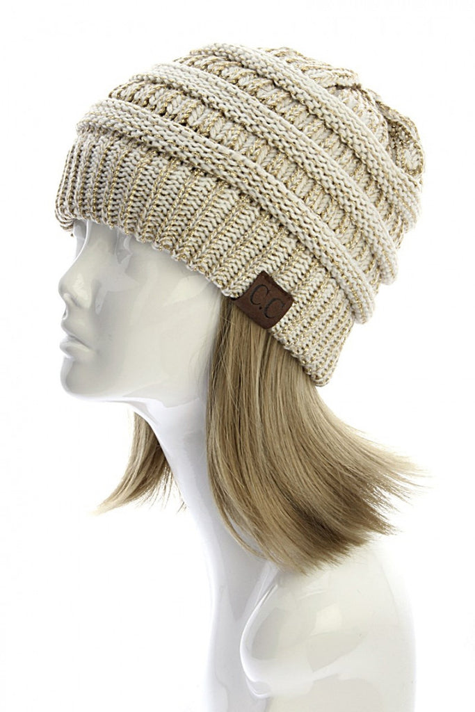 CC Beanie: Two Toned Metallic Gold / Ivory - My Jewel Candy
