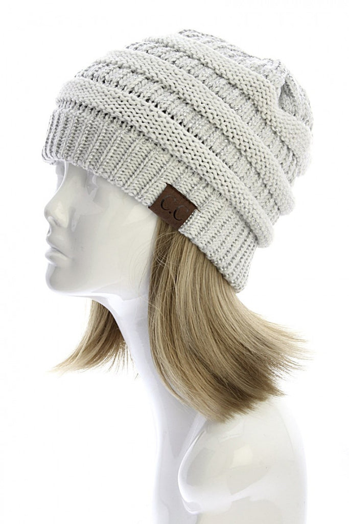 CC Beanie: Two Toned Ivory / Metallic Silver - My Jewel Candy