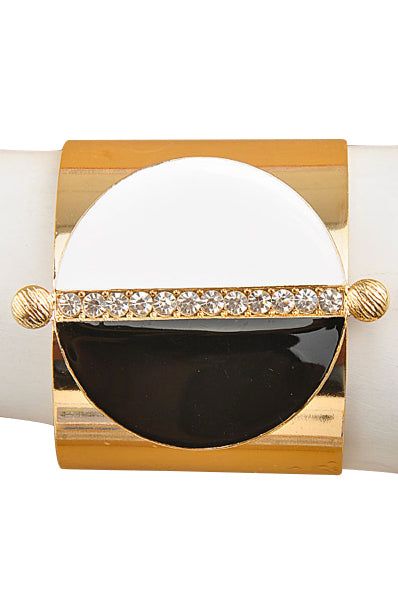 Half Moon Black & White Gold Cuff Bracelet - My Jewel Candy - 1