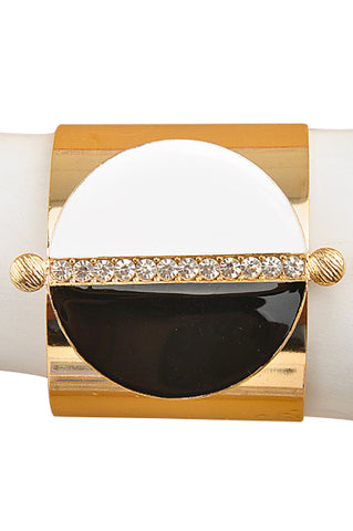 Half Moon Black & White Gold Cuff Bracelet - My Jewel Candy - 1