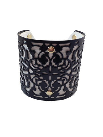 Black & White Metal & Leather Cuff Bracelet - My Jewel Candy - 1