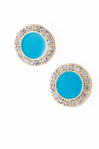 Round Turquoise Stud Earrings with Crystals - My Jewel Candy
