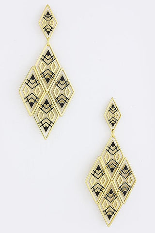 Black & Gold Kite Pattern Earrings - My Jewel Candy