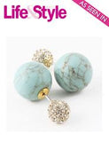Turquoise Stone & Crystal Double-Sided Earrings (As seen in Life & Style Magazine)