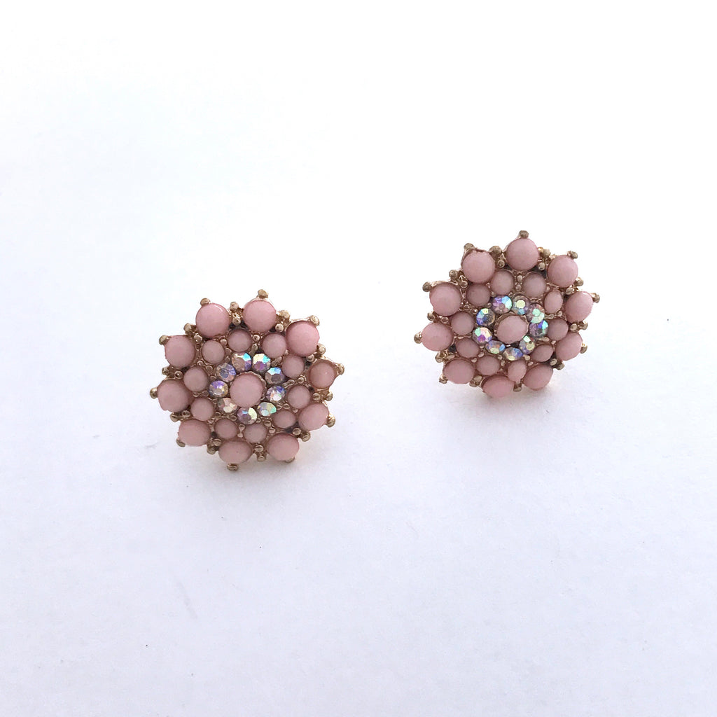 Pink Floral Crystal Stud Earrings