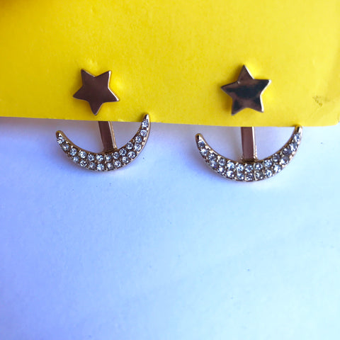 Sun & Crystal Moon Ear Jacket Earrings