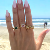 Leopard Ring, Emerald Ring, Baby Pink Ring