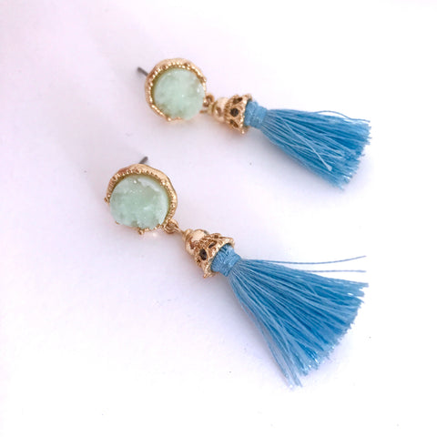 Blues Tassel & Druzy Earrings