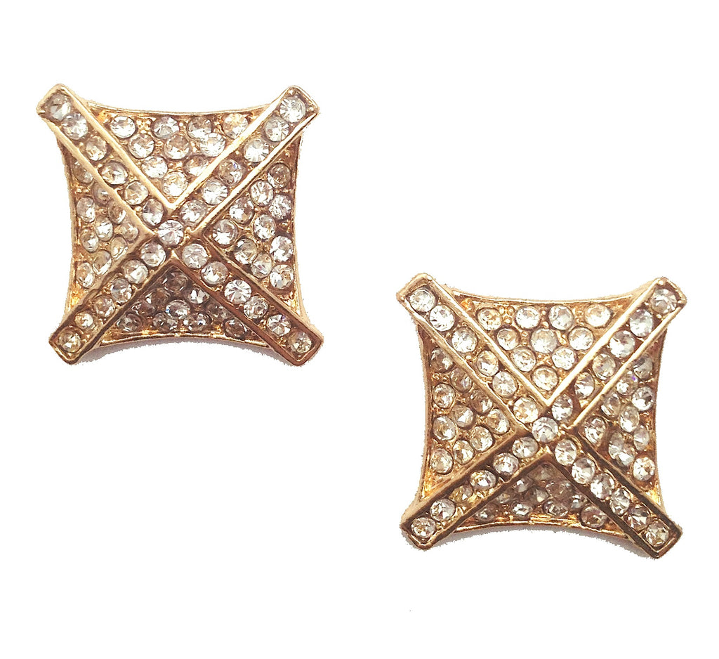 Jeweled Square and Criss-Cross Stud Earrings - My Jewel Candy