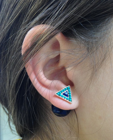 Triangle Sea Green & Navy Double-Sided Earrings - My Jewel Candy - 1