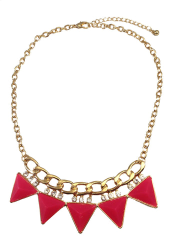 Pink Triangle Chain & Crystal Necklace - My Jewel Candy - 1