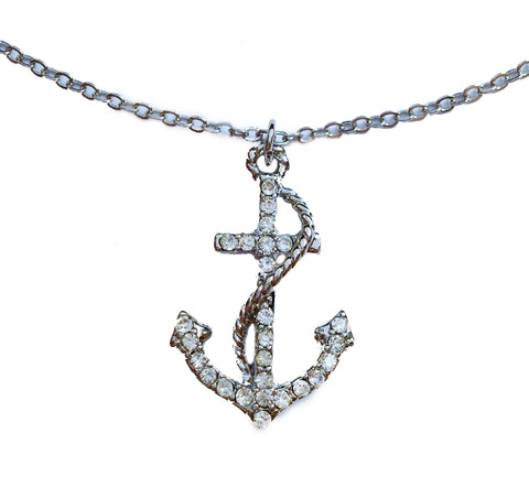 Silver Crystal Encrusted Anchor Pendant Necklace - My Jewel Candy - 1