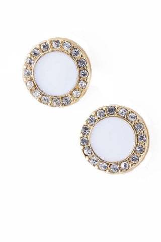 Round White Stud Earrings with Crystals - My Jewel Candy
